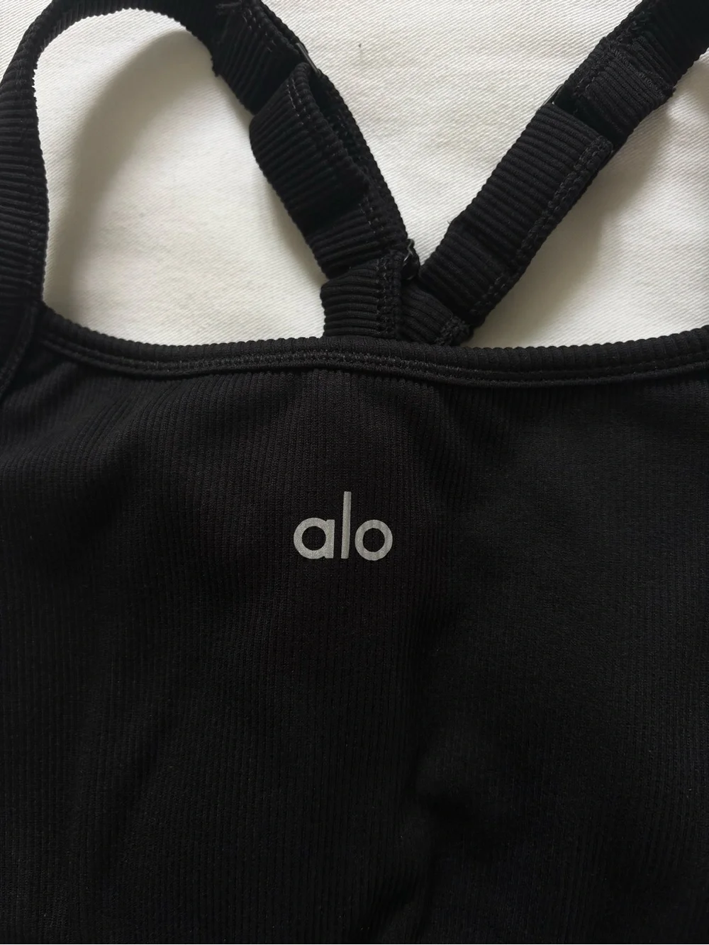 ALO Yoga Black Ribbed Crop Tank with Crossback Straps